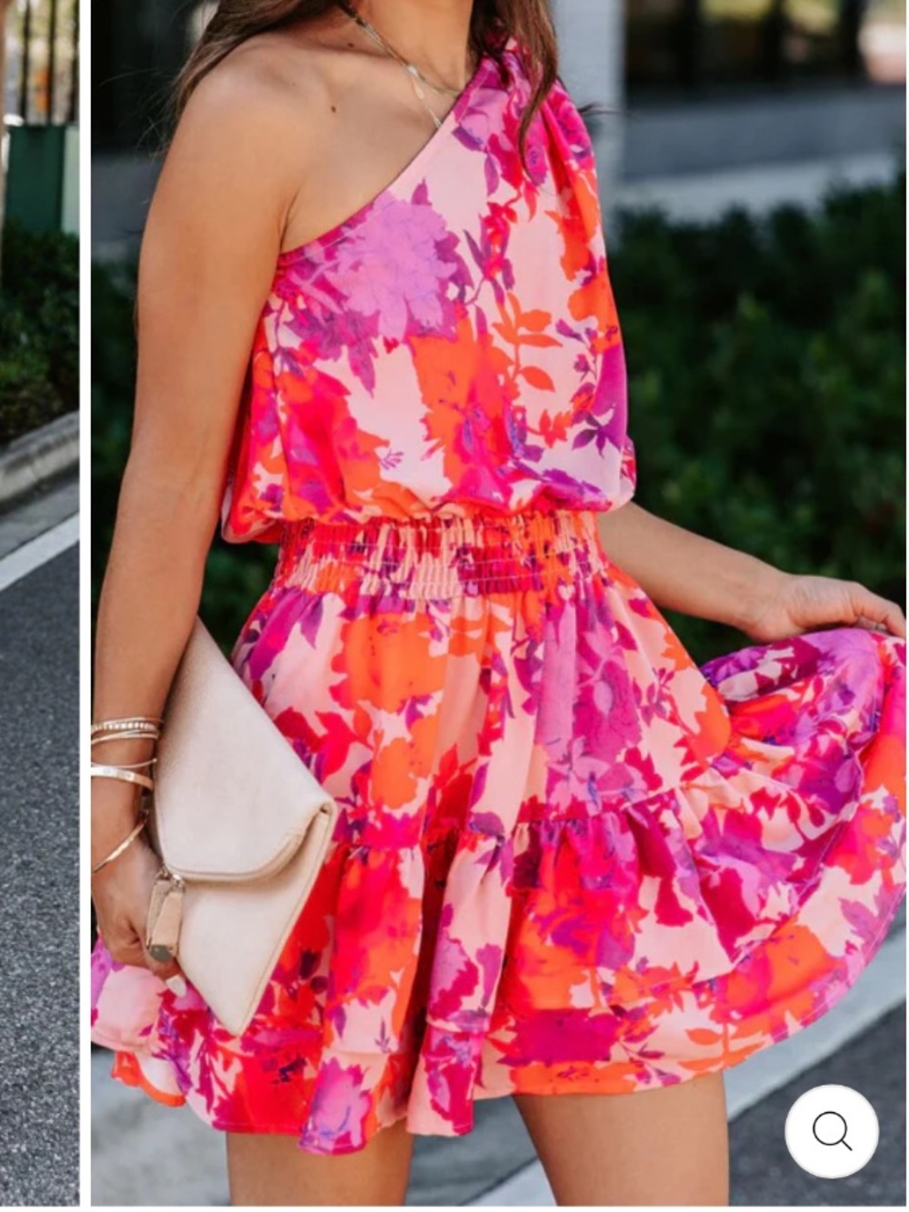 entro One-Shoulder Floral Mini Dress in Pink and Orange - Picture 3 of 9